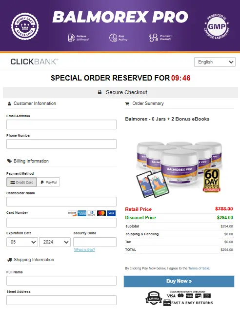 Balmorex Pro Checkout Page